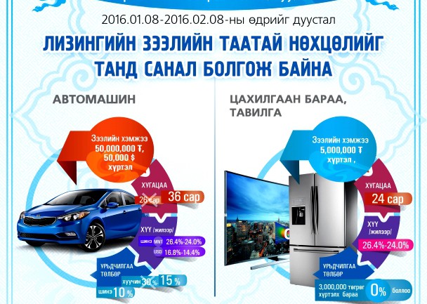 Төрийн банк лизингийн таатай нөхцөлийг танд санал болгож байна