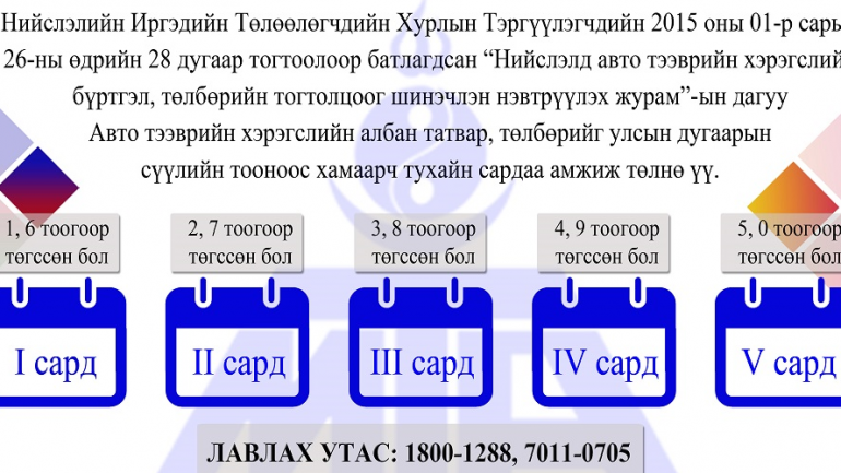2, 7-оор төгссөн улсын дугаартай автомашины жолооч энэ сард татвар төлнө